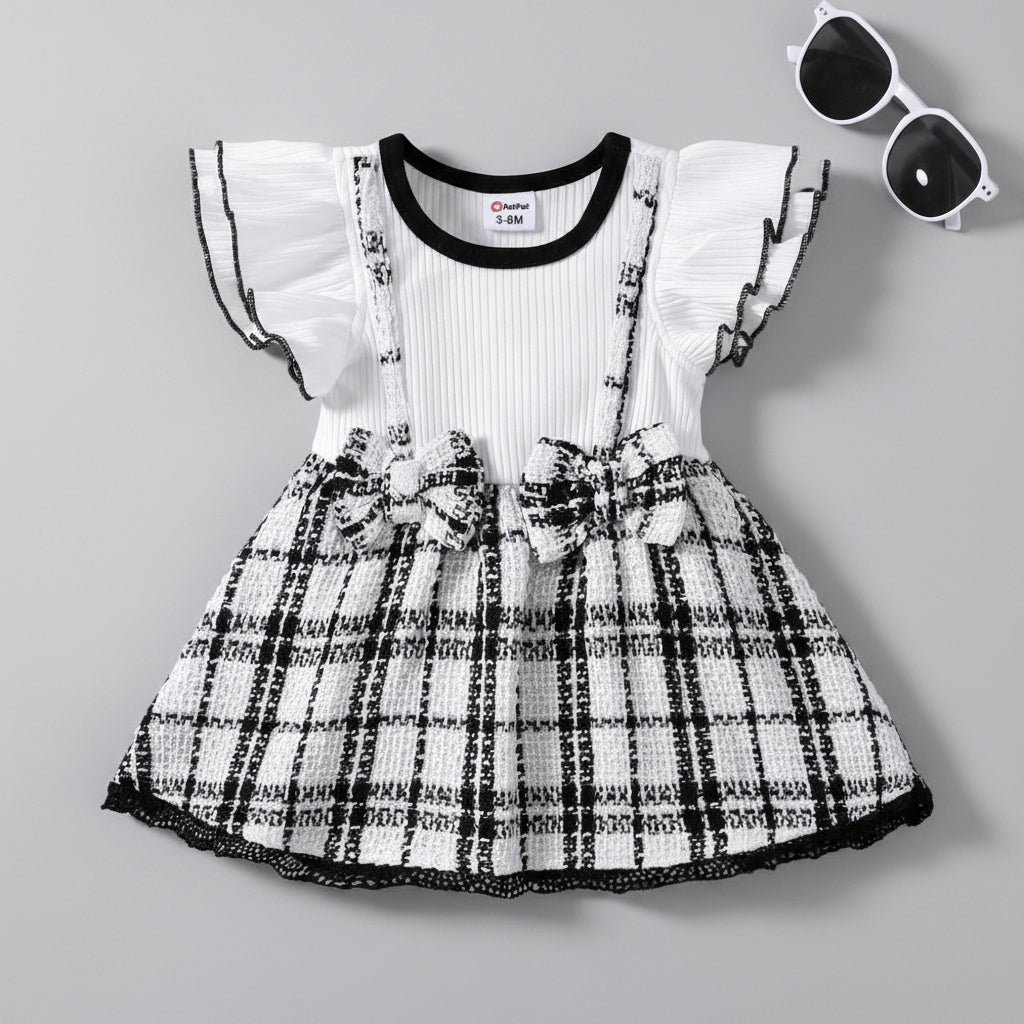 Vestido para Bebé Niña con Volantes y Falda a Cuadros