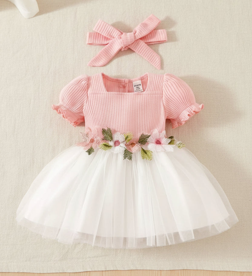 Vestido Princesa para Bebé Niña con Tul  y Diadema – 2 Piezas