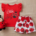 Conjunto de Dos Piezas: Camiseta Roja "Little Lady" y Short con Estampado de Mariquitas