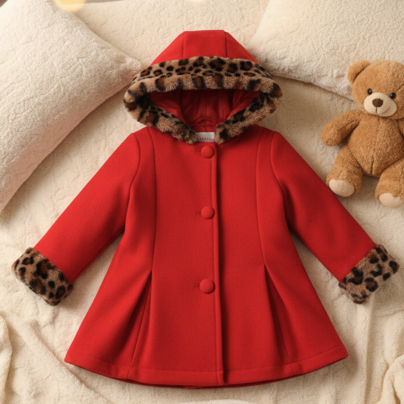 Chaqueta de Fleece Térmica con Capucha de Leopardo