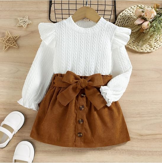 Conjunto de Falda y Suéter Tejido para Niña – 2 Piezas