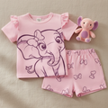 Conjunto de Elefantita Coqueta con Shorts de Lazos (2 Piezas)