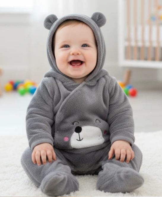 Mameluco Enterizo de Peluche Osito con Capucha