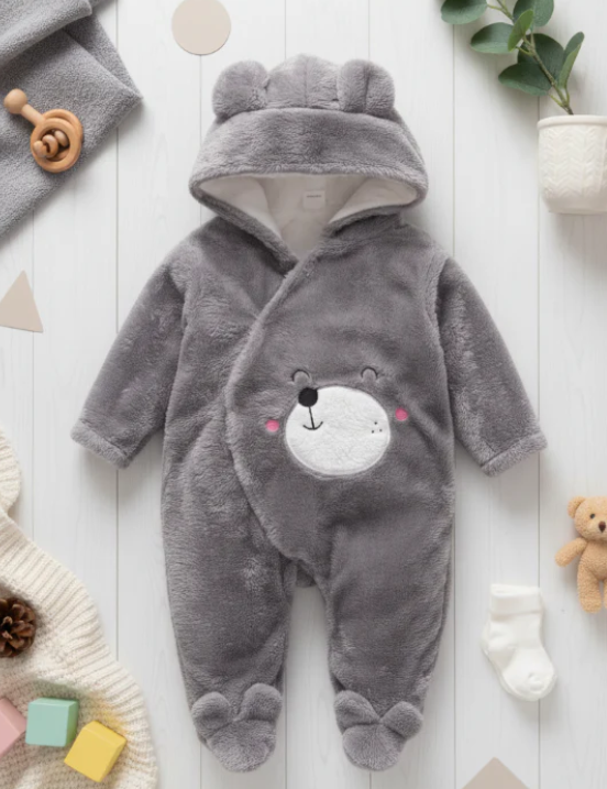 Mameluco Enterizo de Peluche Osito con Capucha