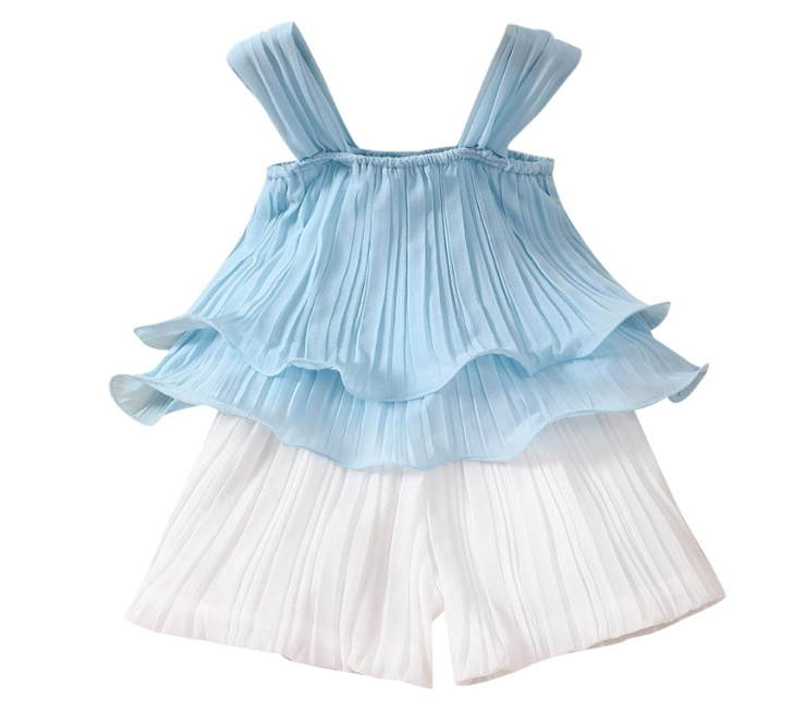 Conjunto Plisado de Blusa con Vuelo y Short (2 piezas)