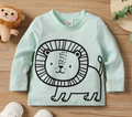 Camiseta de Manga Larga Verde Menta con León Lineal (1 pieza)