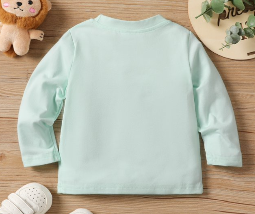 Camiseta de Manga Larga Verde Menta con León Lineal (1 pieza)
