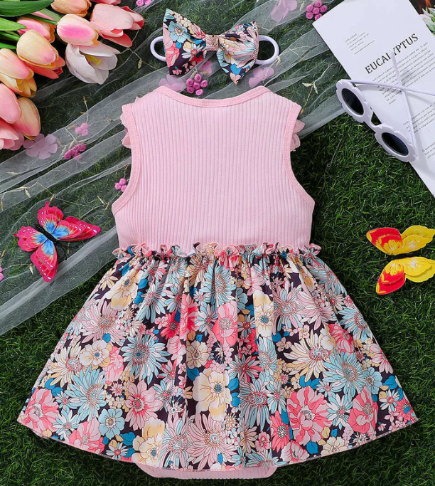 Vestido Mameluco para Bebé Niña con Encaje y Diadema