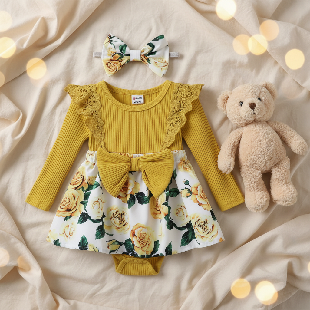 Vestido Floral de Manga Larga para Bebé Niña