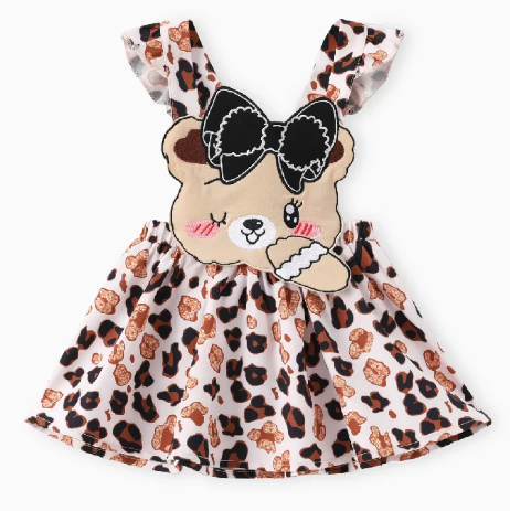 Conjunto para Bebé Niña con Body y Vestido Bordado de Osito – 2 Piezas