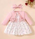 Vestido Floral para Bebé Niña con Lazos y Diadema – 2 Piezas