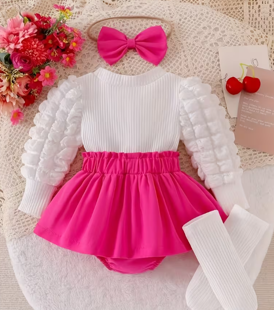 Conjunto para Bebé Niña con Body Texturizado, Falda y Diadema – 3 Piezas