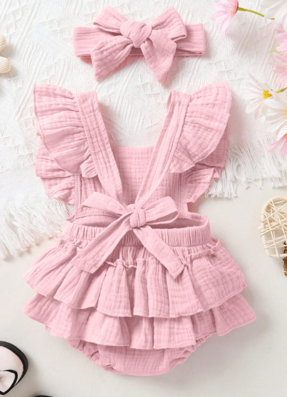 Conjunto para Bebé Niña con Body de Volantes y Diadema – 2 Piezas