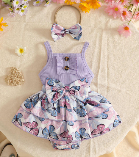 Mameluco Vestido para Bebé Niña con Diadema – 2 Piezas