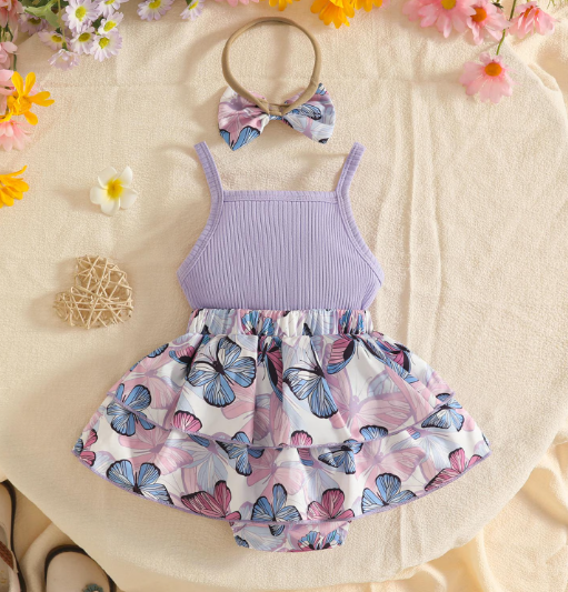 Mameluco Vestido para Bebé Niña con Diadema – 2 Piezas