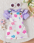Conjunto de Verano para Bebé Niña con Body Acanalado y Short Tipo Overol – 2 Piezas
