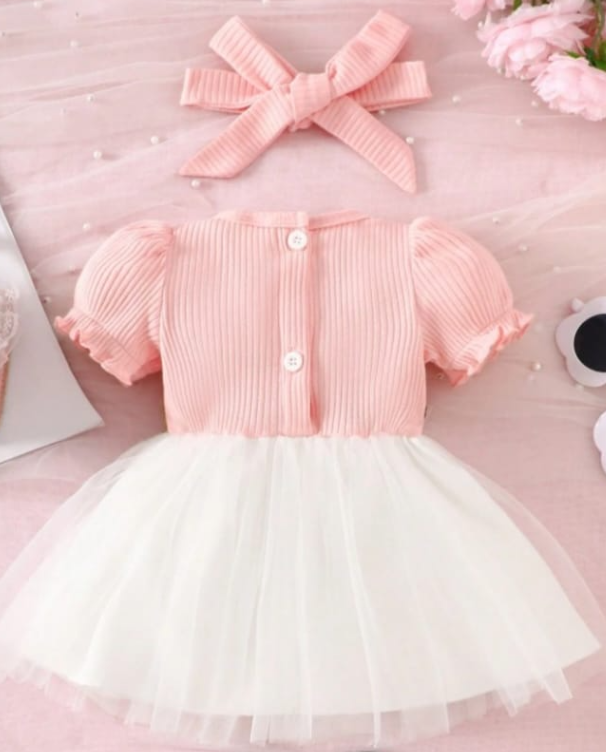 Vestido Princesa para Bebé Niña con Tul  y Diadema – 2 Piezas