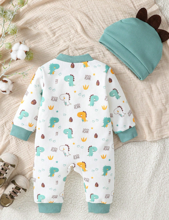 Mameluco para Bebé Niño con Estampado de Dinosaurio y Gorro