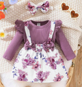 Conjunto para Bebé Niña con Body de Volantes y Vestido Tipo Overall – 2 Piezas