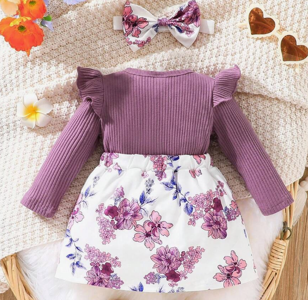 Conjunto para Bebé Niña con Body de Volantes y Vestido Tipo Overall – 2 Piezas