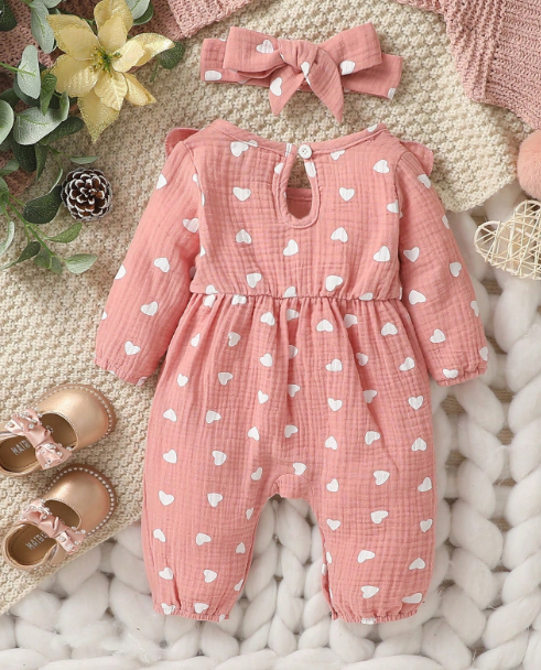 Mameluco de Corazones para Bebé con Diadema de Moño