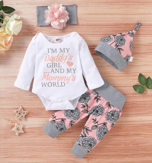 Conjunto de Mameluco, Pantalón, Gorrito y Diadema