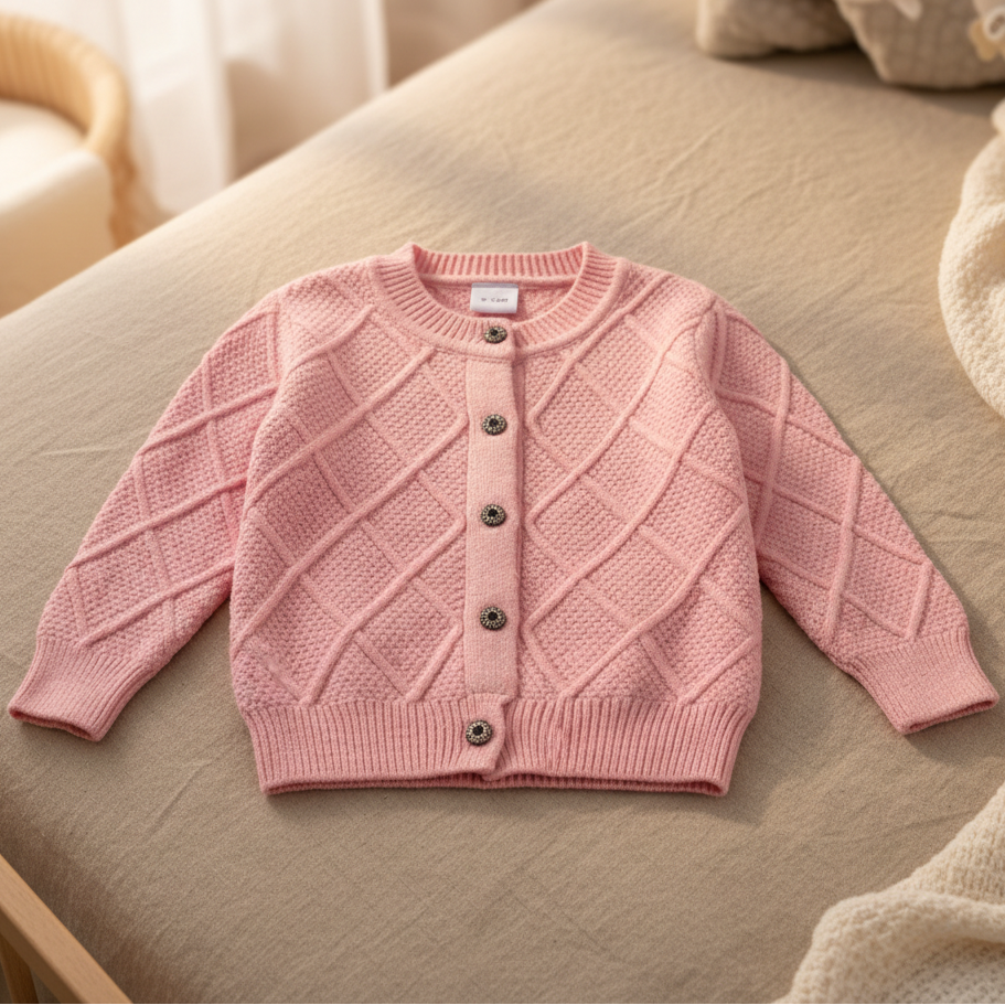 Cárdigan de Punto Trenzado para Bebé en Color Rosa