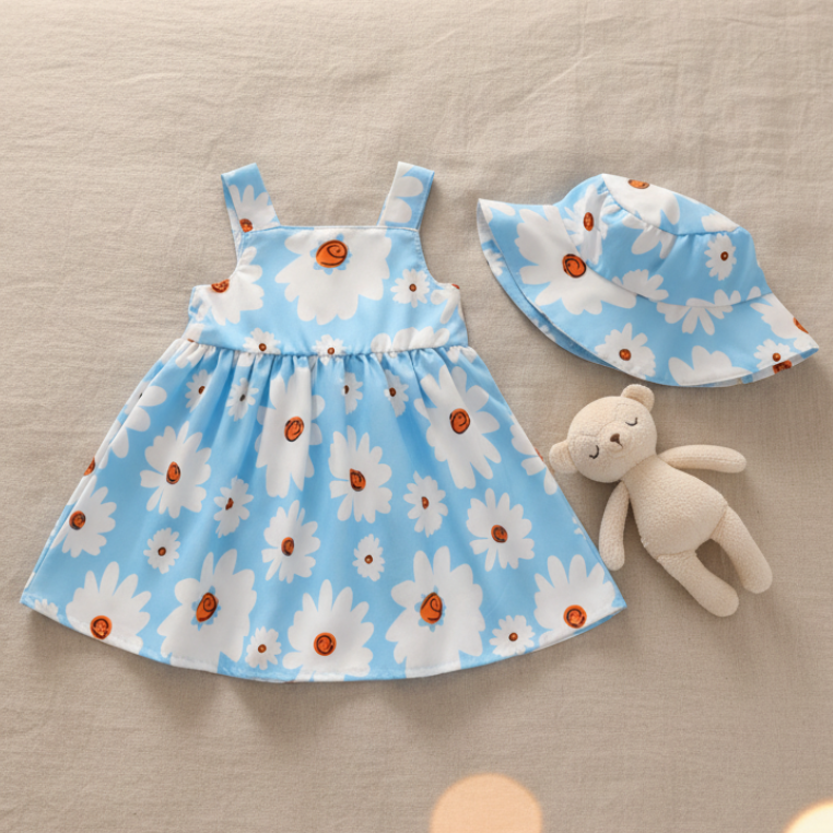 Vestido de Tirantes de Margaritas con Gorrito