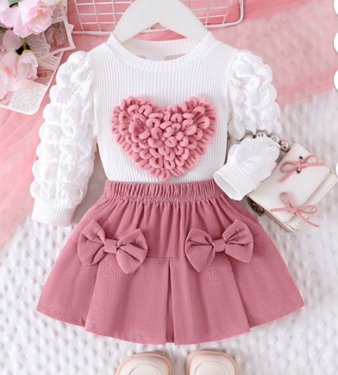 Conjunto de Blusa Texturizada y Falda Plisada con Lazos (2 Piezas)