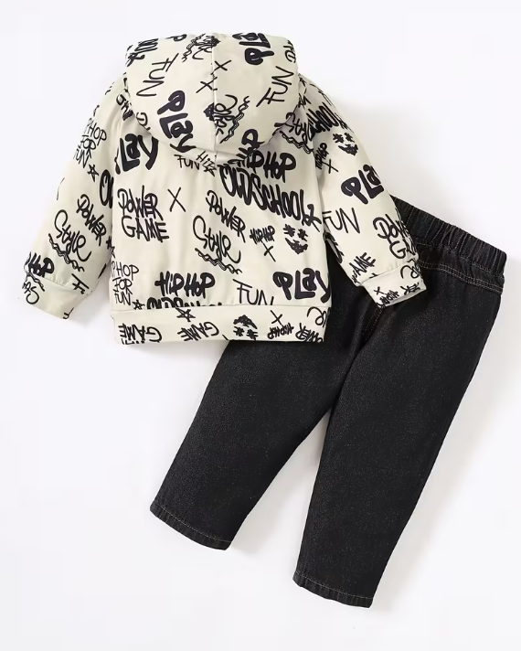 Conjunto Urbano Hip-Hop de Sudadera con Capucha y Jeans Rotos (2 Piezas)