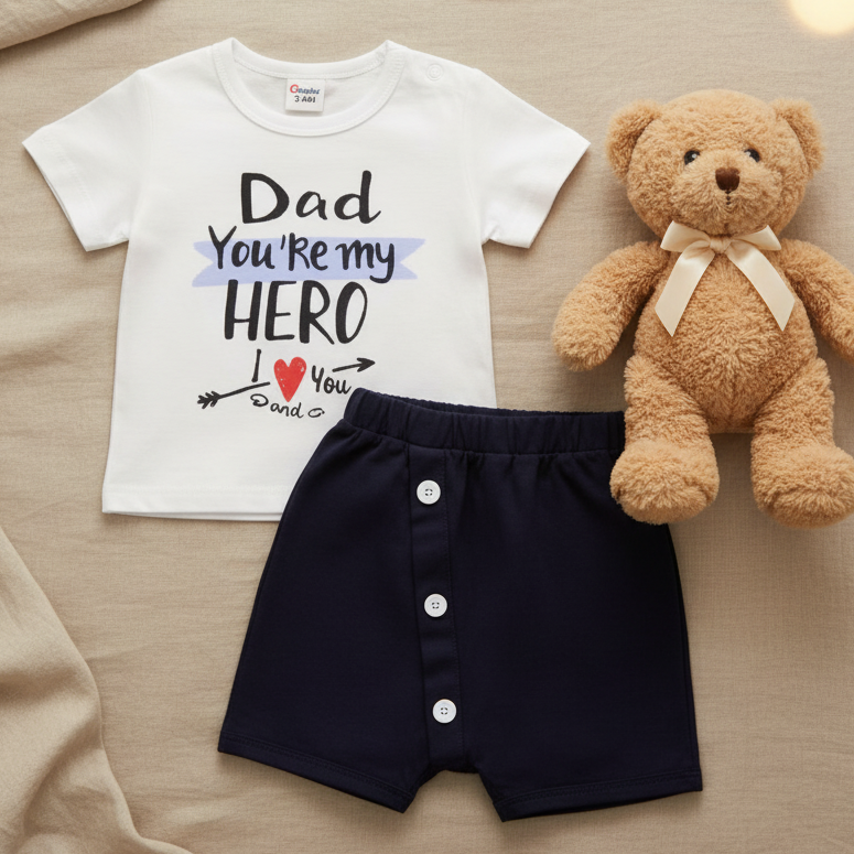 Conjunto de Camiseta "Dad You're My Hero" y Shorts para Bebé (2 Piezas)