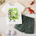Conjunto de Dinosaurio "Real Wild One" con Shorts Verde Oliva (2 Piezas)