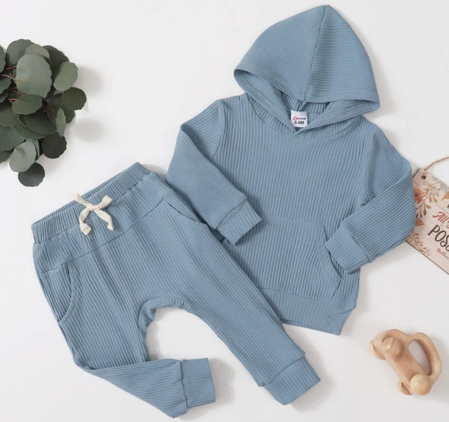 Sudadera con Capucha y Jogger en Tejido Acanalado Azul (2 piezas)