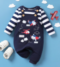 Conjunto de Jardinera Entera de Aviones y Camiseta a Rayas (2 piezas)