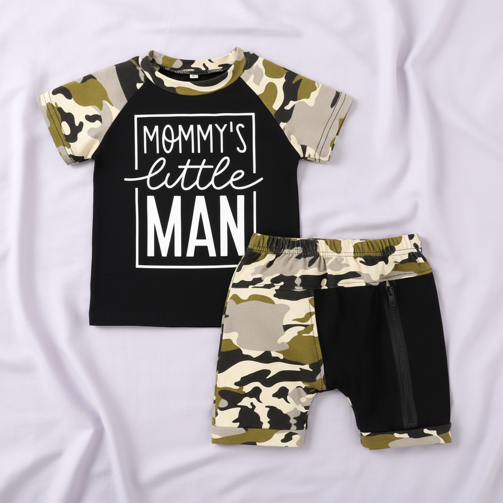 Conjunto de Camiseta "Mommy's Little Man" y Short Camuflado (2 piezas)