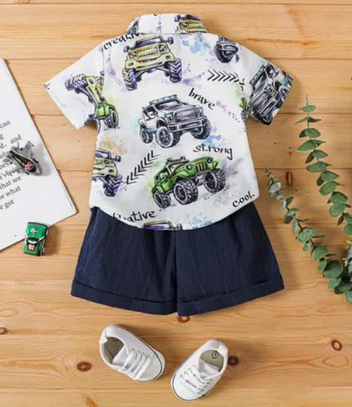 Conjunto de Camisa de Camiones Monstruo y Short Azul Marino (2 piezas)
