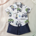 Conjunto de Camisa de Camiones Monstruo y Short Azul Marino (2 piezas)