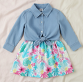 Conjunto de Vestido Tropical y Camisa de Mezclilla (2 piezas)