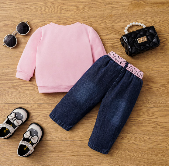 Conjunto de Sudadera y Jean Desgastado con Parches de Corazones (2 piezas)
