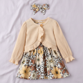 Conjunto de Vestido con Estampado de Leopardo y Flores con Torera y Diadema (3 piezas)