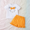 Conjunto de Blusa de Gatita y Short a Lunares (2 piezas)