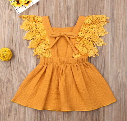 Vestido de Lino con Mangas de Encaje (1 pieza)