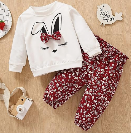 Conjunto de Sudadera de Conejita y Pantalón Floreado (2 piezas)