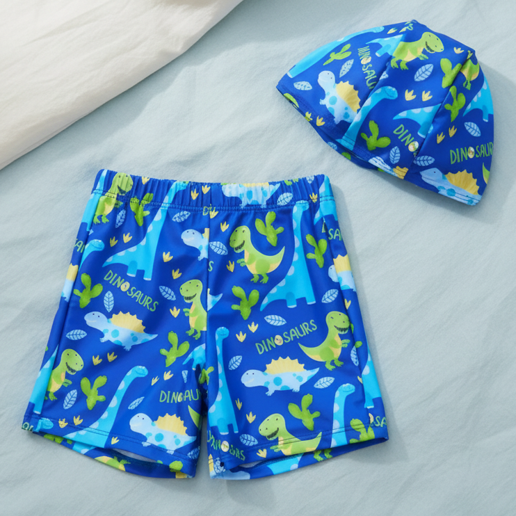 Traje de Baño de Dinosaurios con Gorrito (2 piezas)