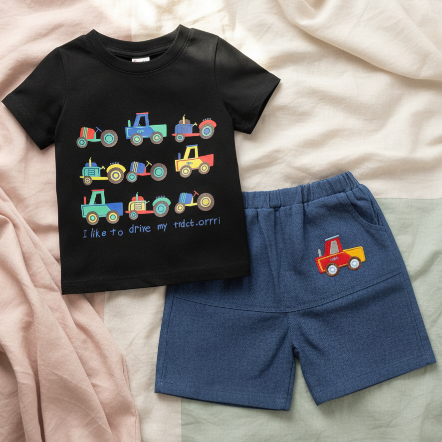 Conjunto de Playera de Tractores y Short de Mezclilla (2 piezas)