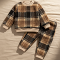 Conjunto Térmico de Sudadera y Pants Plaid de Peluche (2 piezas)