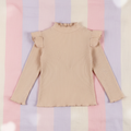 Blusa Acanalada Beige con Volantes en los Hombros