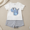 Conjunto Casual de Camiseta de Dinosaurio y Short a Rayas (2 piezas)