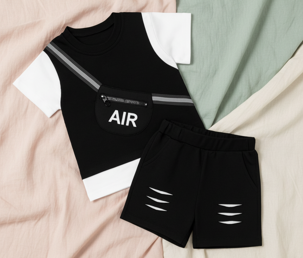 Conjunto Deportivo "Air" con Riñonera Simulada y Short Negro (2 piezas)