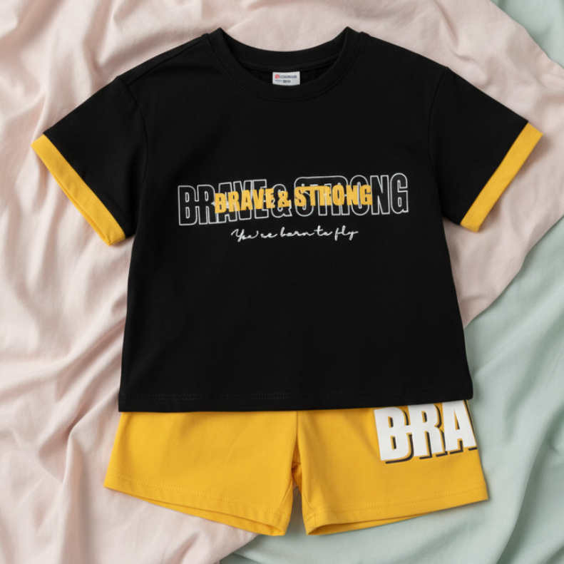 Conjunto Urbano "Brave &amp; Strong" en Negro y Amarillo (2 piezas)